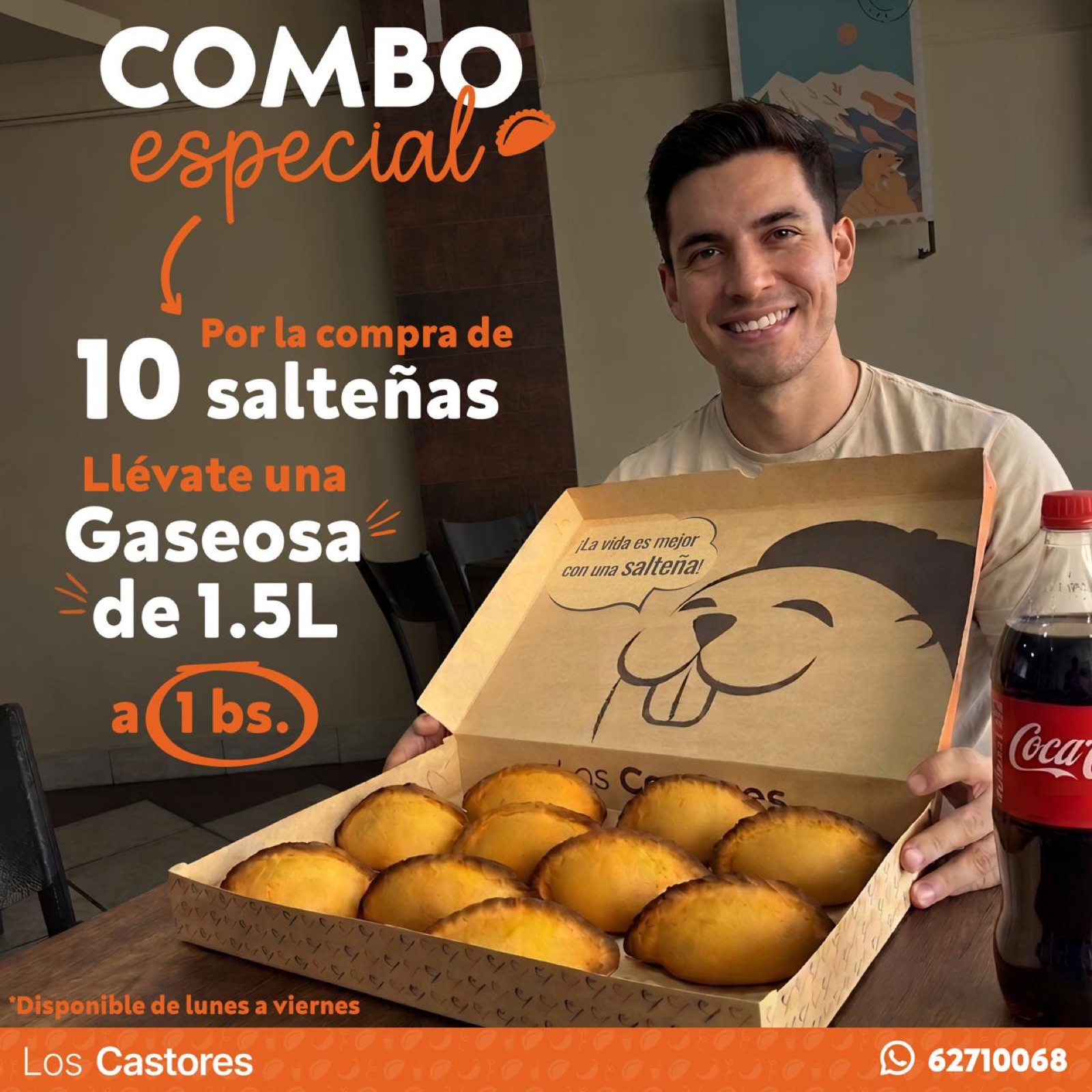 Combo especial: 10 salteñas y gaseosa de 1.5 L a 1 Bs